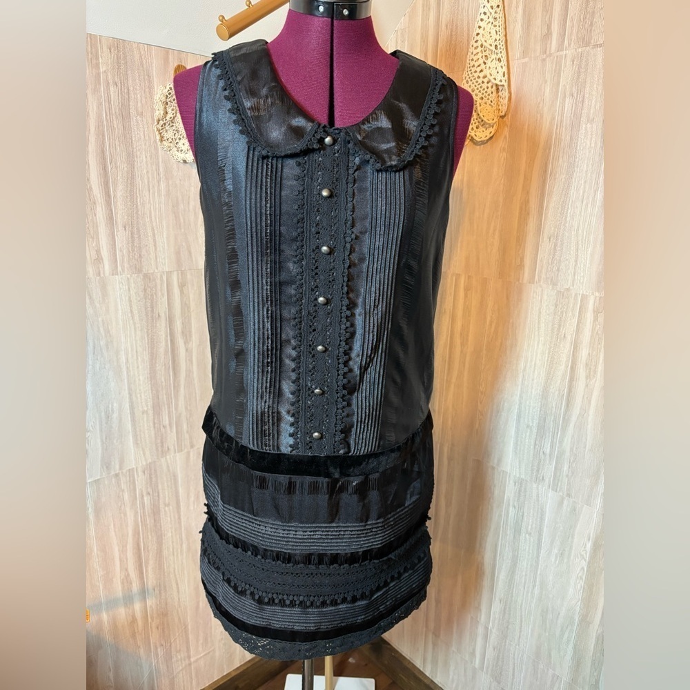 Anna Sui Navy Blue Polyester Lace Trim Dress 20th Anniversary Collection